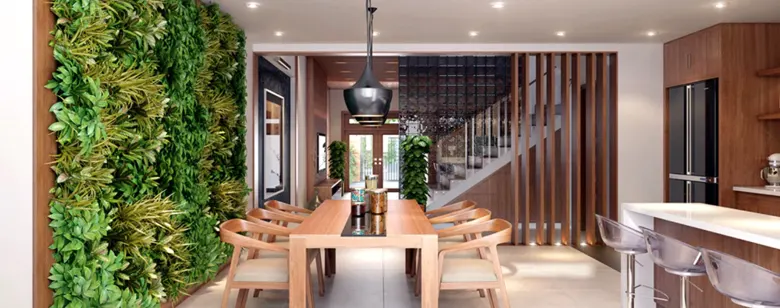 A home interior designed with a vertical garden A home interior designed with a vertical garden
