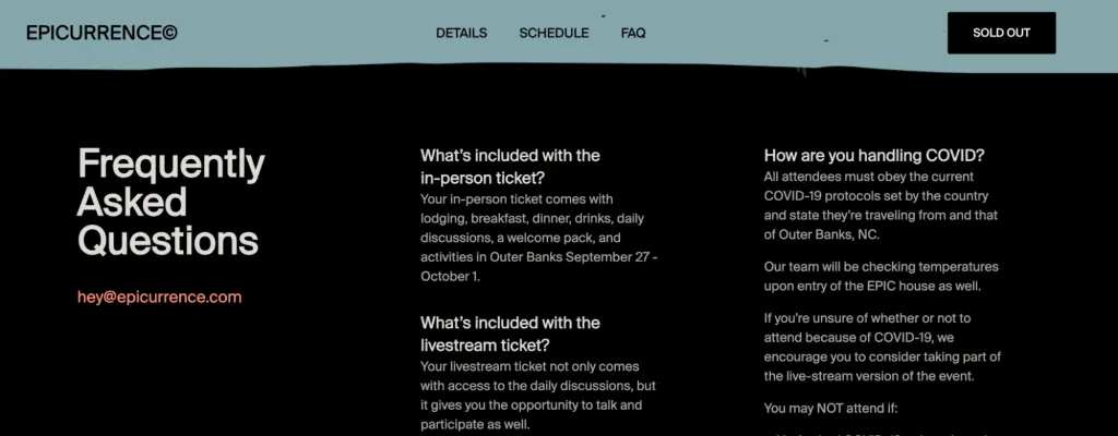 Frequently Asked Questions section in Epicurrence' website Frequently Asked Questions section in Epicurrence' website