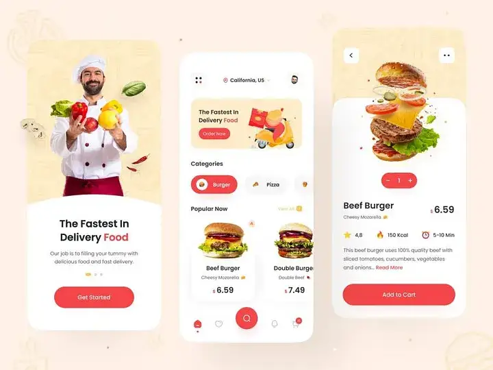 A food delivery application with a consistent and recognisable colour scheme