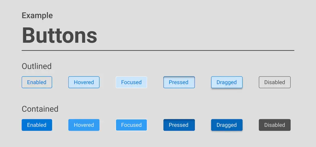 Examples of different design systems button states Examples of different design systems button states