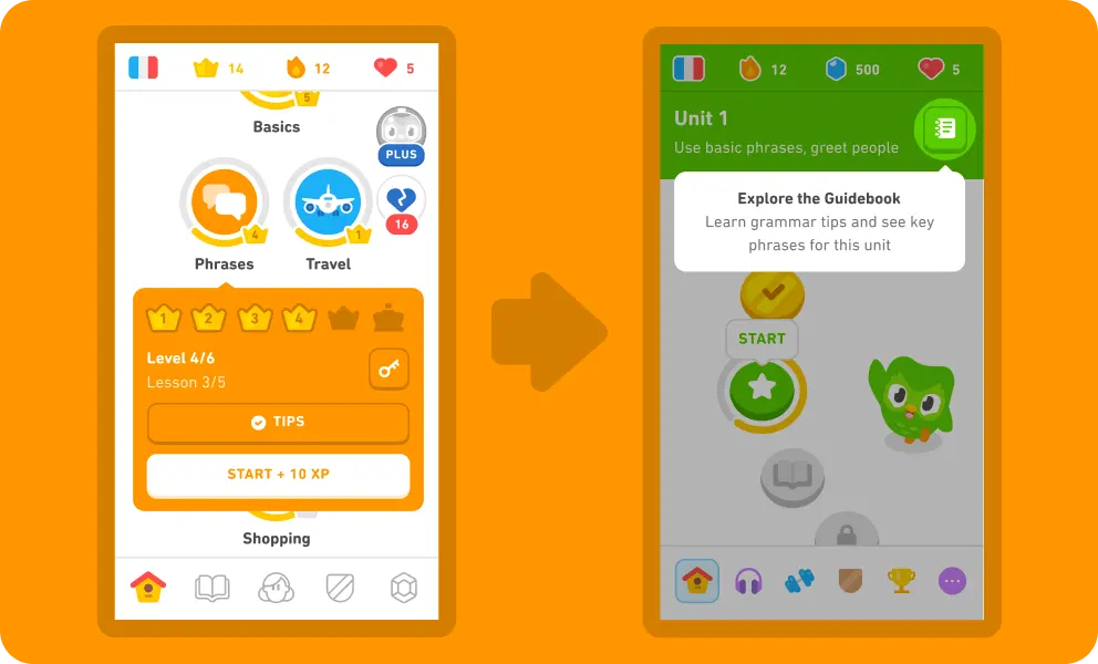 Gamification utilised in Duolingo's UX design to enhance learning experience.
Gamification utilised in Duolingo's UX design to enhance learning experience.