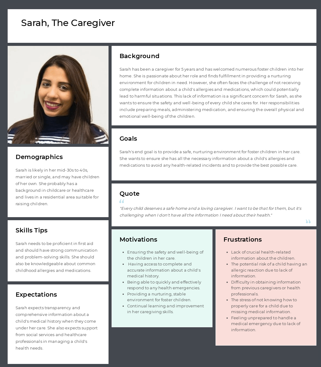 User persona: Sarah, the caregiver
