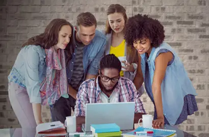 feature Young graphic designers working on a group project