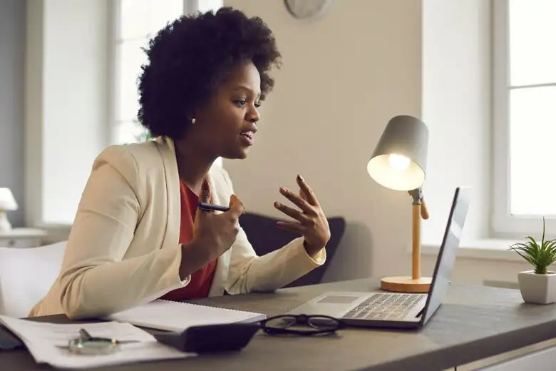 Woman appearing for a virtual UI UX interview