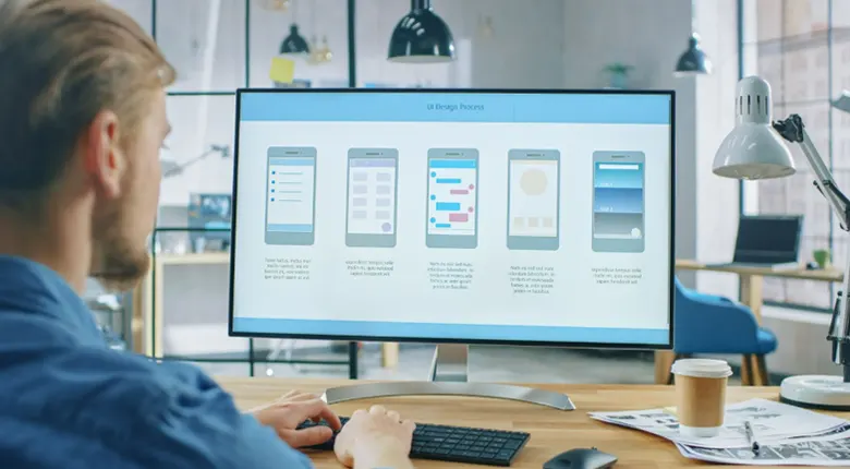 Visual designer creating elements for digital product Visual designer creating elements for digital product