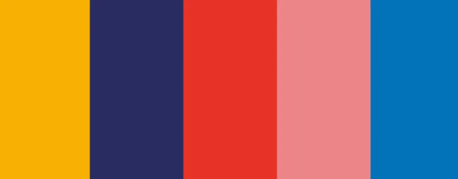 Colour combination of yellow, blue, red, pink and light blue Colour combination of yellow, blue, red, pink and light blue