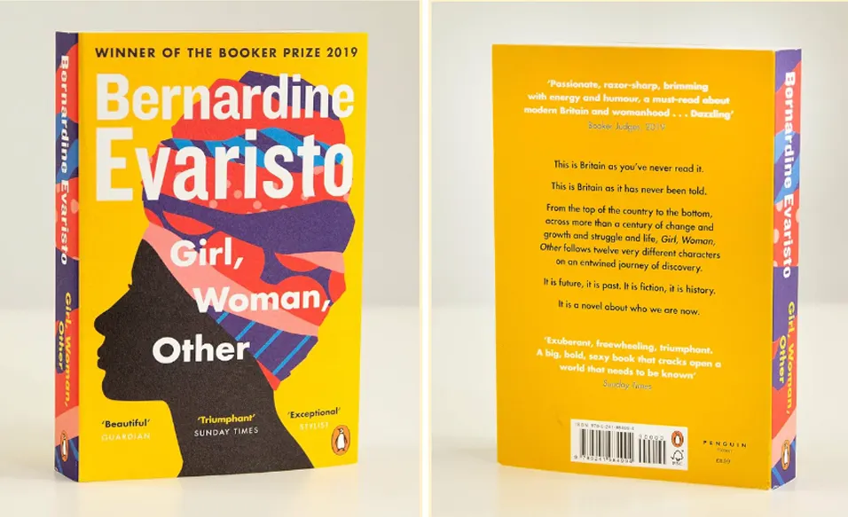 Book cover design of Girl, Woman, Other using a vibrant colour combination. Book cover design of Girl, Woman, Other using a vibrant colour combination.