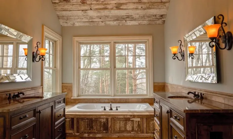Rustic cabin bathroom decore incorporating vintage furniture Rustic cabin bathroom decore incorporating vintage furniture