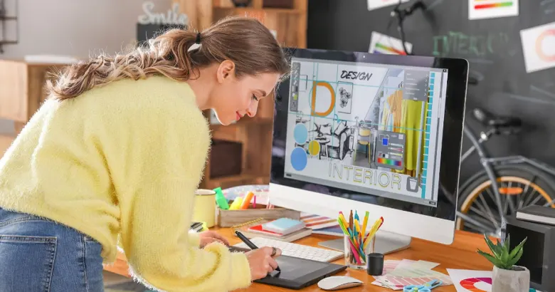 Interior designer creating a digital resume