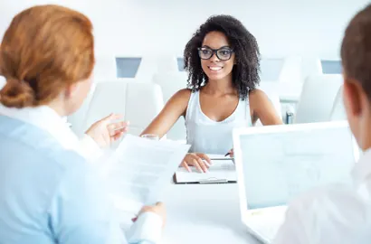 A UI developer sitting for an interview at a design firm