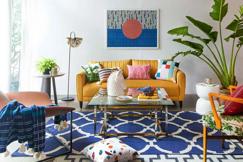 Colourful living room incorporating vibrant furniture and other decor elements
Colourful living room incorporating vibrant furniture and other decor elements