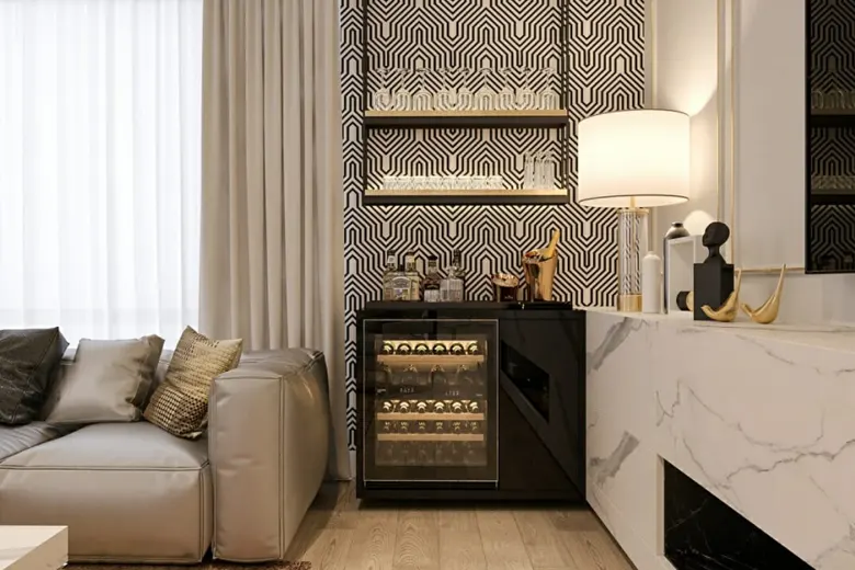 A minimal home bar in a living room A minimal home bar in a living room