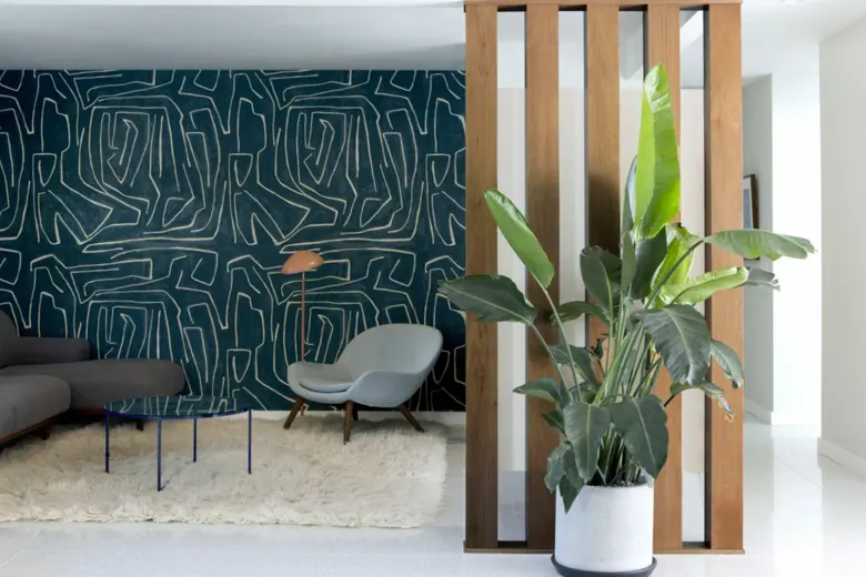 Wall graphics and planters used for a decorative appeal Wall graphics and planters used for a decorative appeal