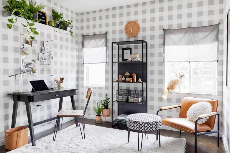 A living room decorated with temporary wallpaper A living room decorated with temporary wallpaper