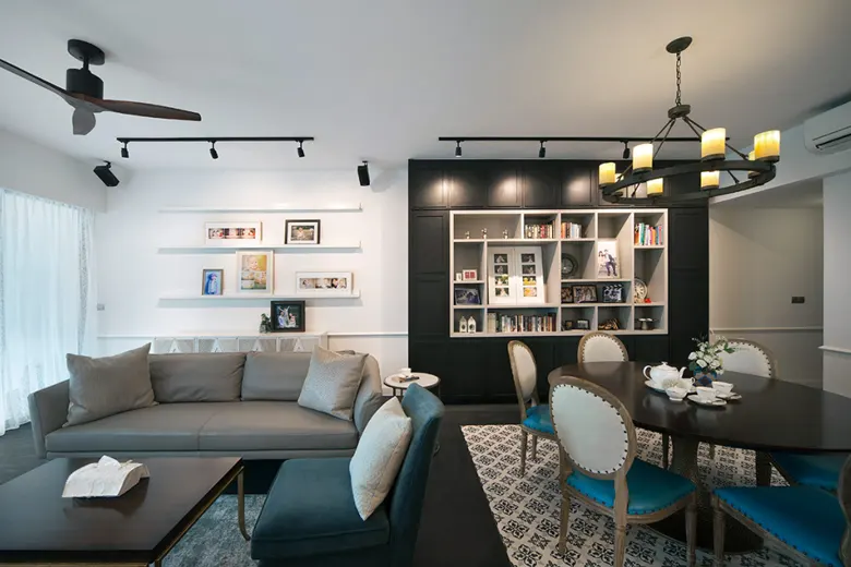 Use of rugs, colour and furniture to create distinct zones in a living room
Use of rugs, colour and furniture to create distinct zones in a living room