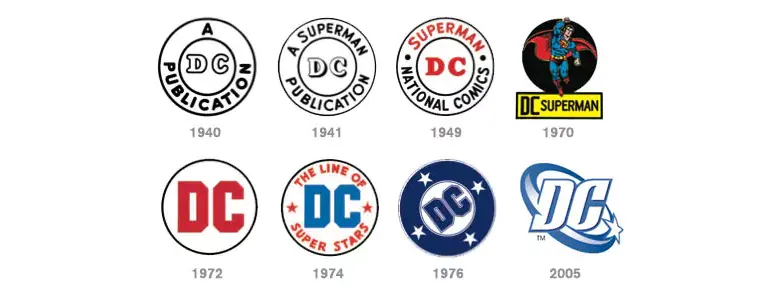 DC logo transformation over the years DC logo transformation over the years