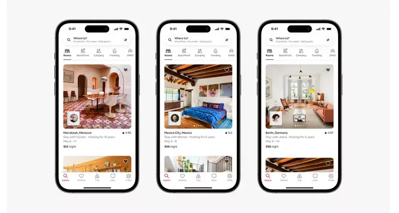 Mobile UI of Airbnb's mobile application