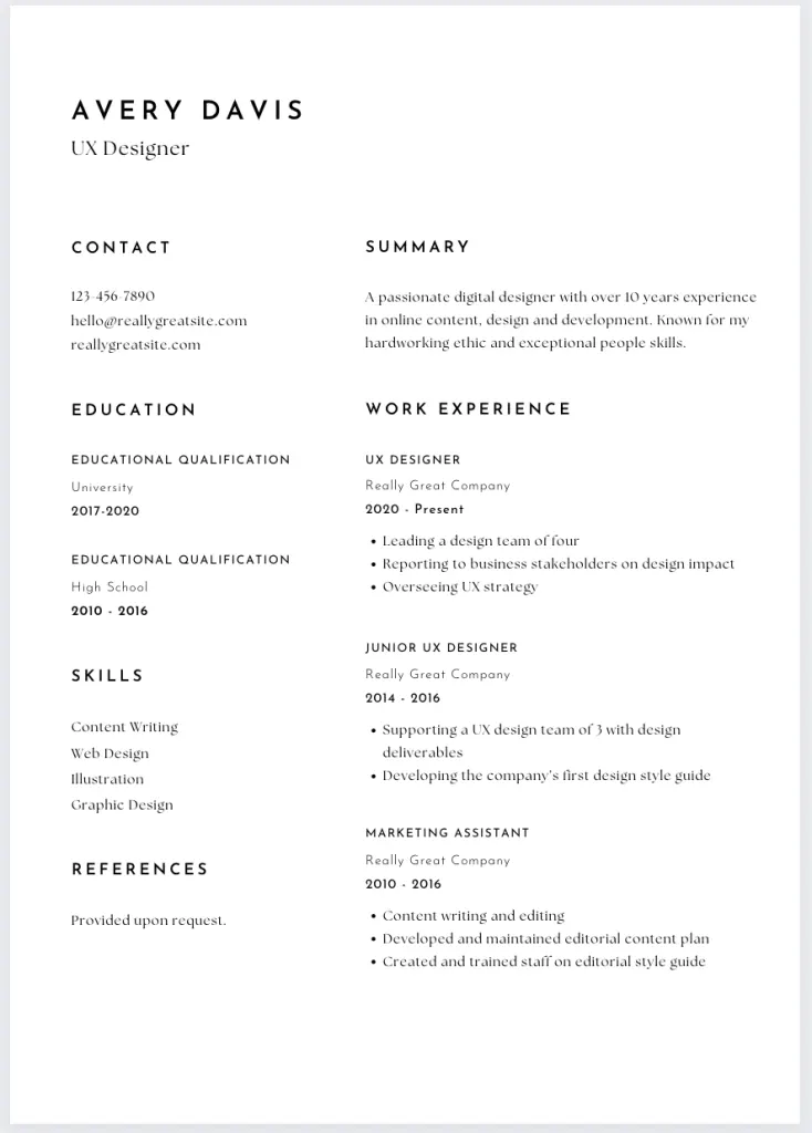 UX designer resume template available on Canva
