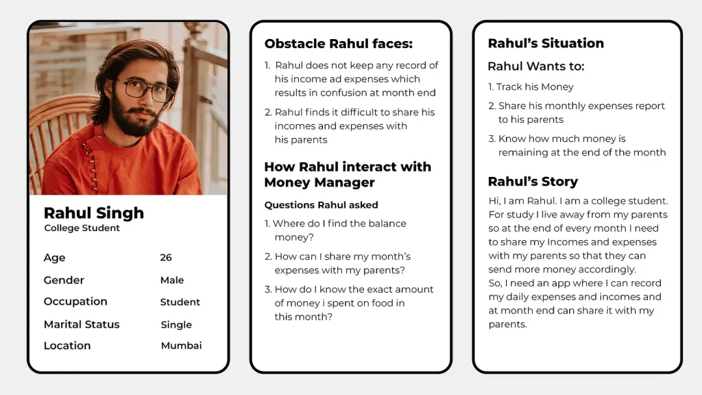 User persona: Rahul Singh, a college student
User persona: Rahul Singh, a college student