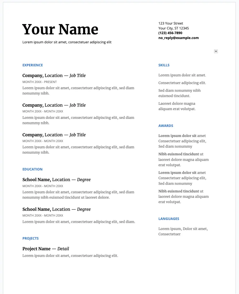 Google docs resume templates