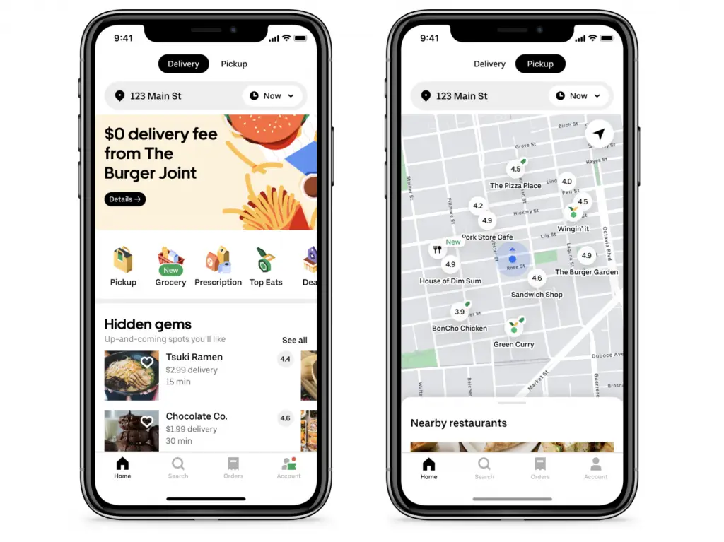 The mobile application of UberEats
