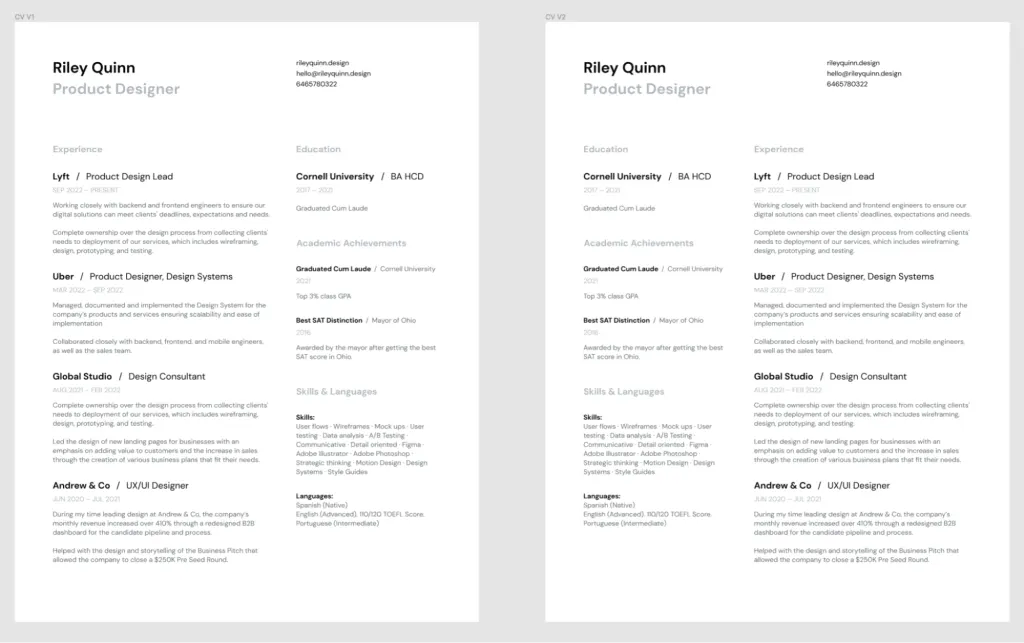 Two free resume templates with different structures