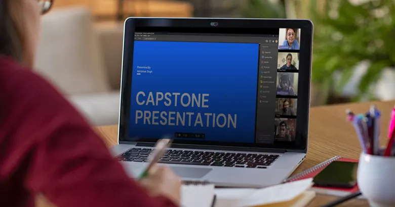 An AND learner presenting her Capstone project online in front of peers, mentors and a design jury