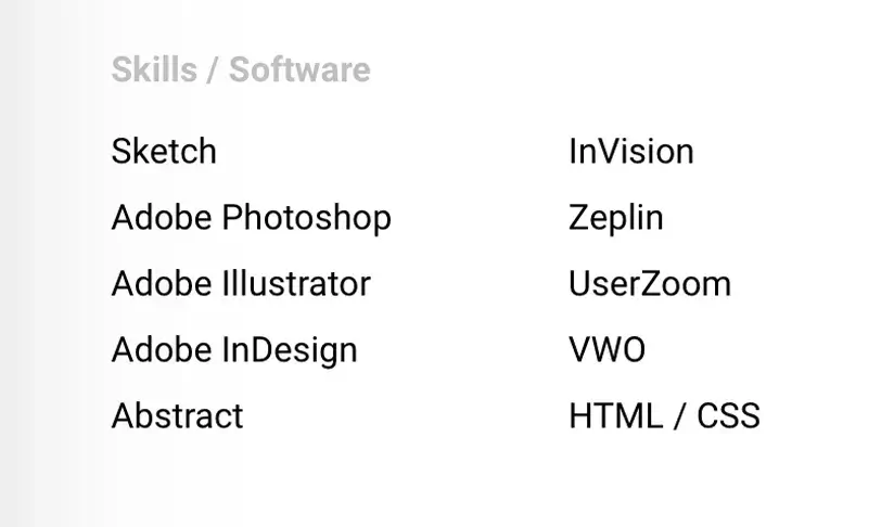 Design resume showcasing proficiency in different software tools
Design resume showcasing proficiency in different software tools