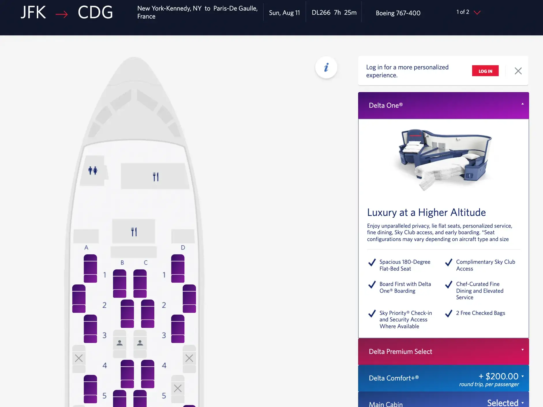 Flight selection interface for user experience enhancement
