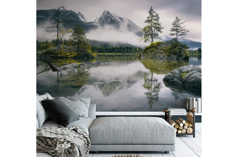 Large scale wall mural in a small bedroom featuring a nature scene.
Large scale wall mural in a small bedroom featuring a nature scene.