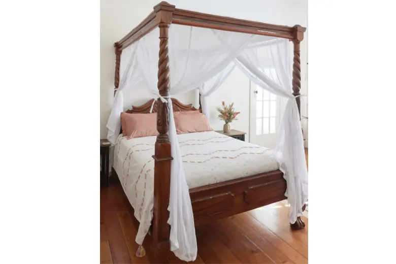 Minimalist bedroom with a stylish canopy bed
Minimalist bedroom with a stylish canopy bed