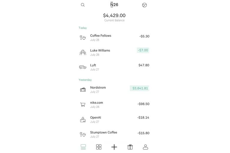 The user interface of banking application N26
The user interface of banking application N26