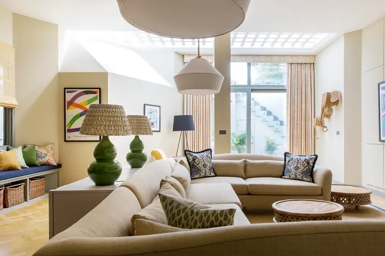 Unique lampshade with an artistic design in a living room. Unique lampshade with an artistic design in a living room.