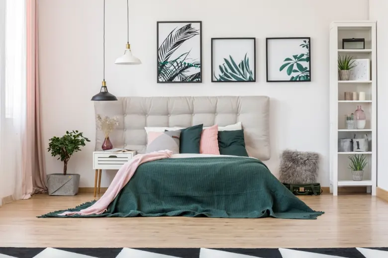 Living room with asymmetrically arranged furniture and decor.
Living room with asymmetrically arranged furniture and decor.