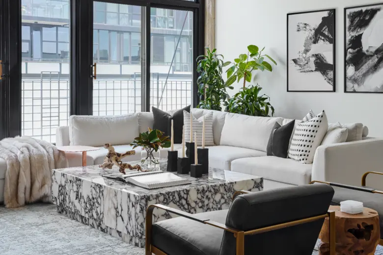 Modern living room decorated in neutral colour schemes Modern living room decorated in neutral colour schemes