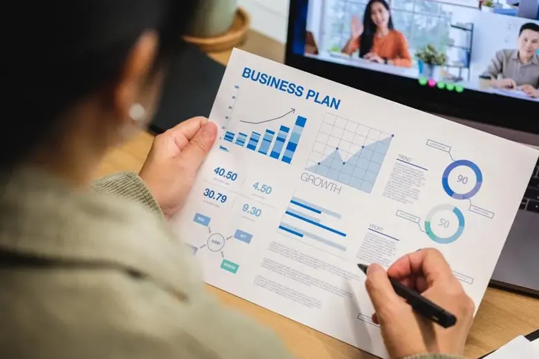 Designer examining the performance of interior design business