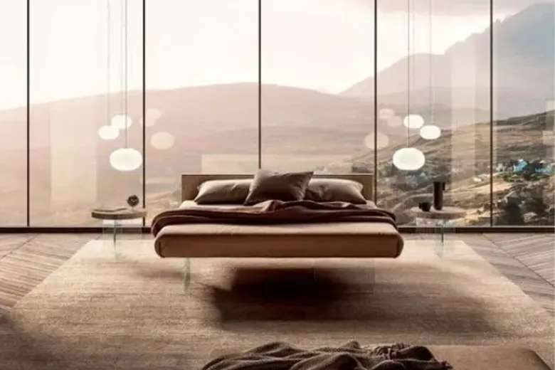 A bedroom interior design with floating furniture A bedroom interior design with floating furniture