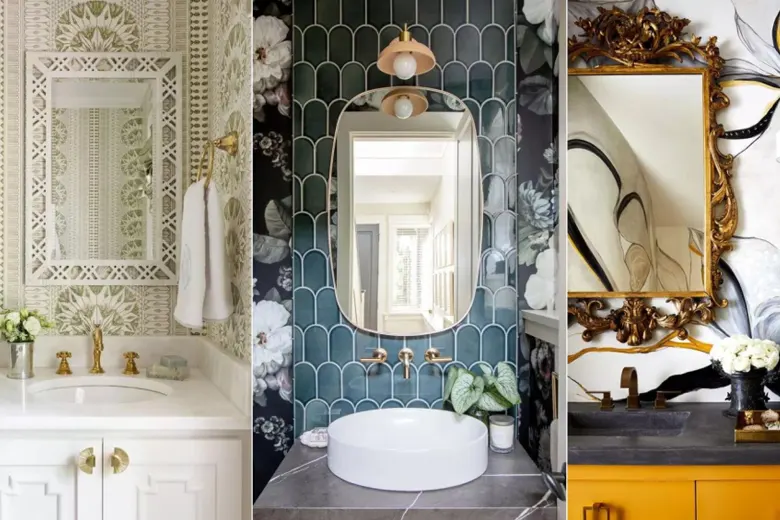 Powder room with re-tiled shower, unique mirror, and upgraded fixtures.
Powder room with re-tiled shower, unique mirror, and upgraded fixtures.