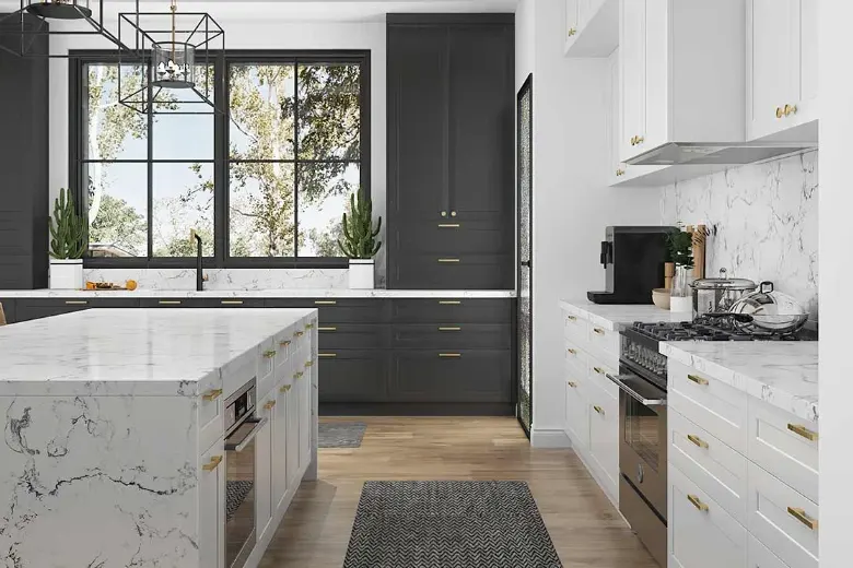 Module kitchen interior design idea with black and white theme.
Module kitchen interior design idea with black and white theme.