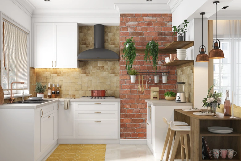 Extended brick backsplash for added visual interest