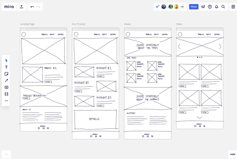 A hand-drawn low-fidelity wireframe sketch for mobile A hand-drawn low-fidelity wireframe sketch for mobile