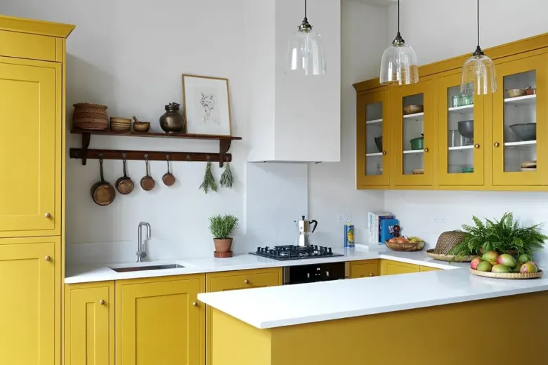 A modular kitchen idea with bold colours. A modular kitchen idea with bold colours.
