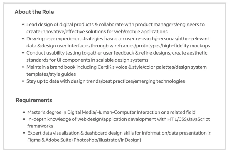Sample job description of a senior UI/UX designer Sample job description of a senior UI/UX designer