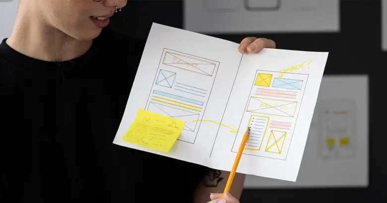 Interface designer with low-fidelity wireframe
Interface designer with low-fidelity wireframe
