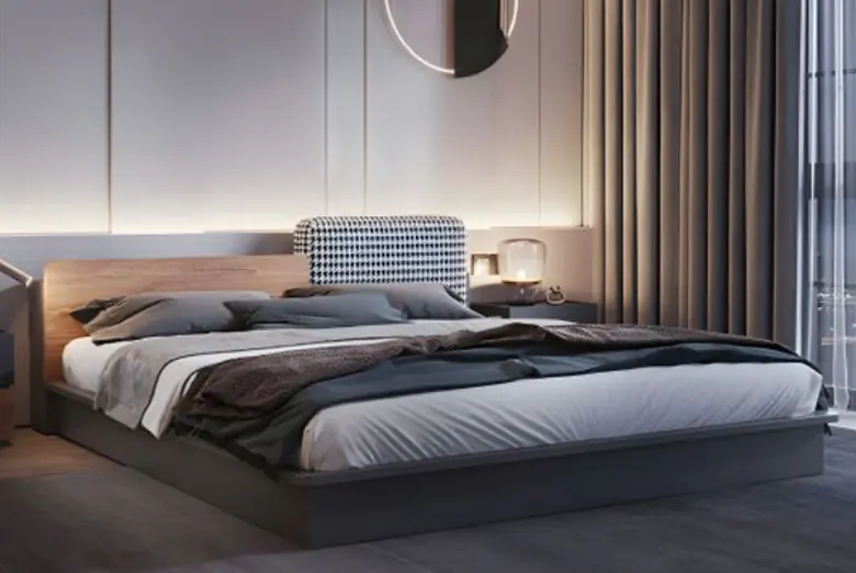 A master bedroom design with a platform bed.