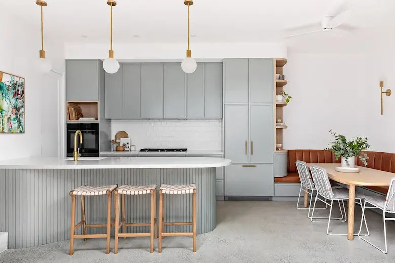 Modular kitchen interior design with fluted panels.
Modular kitchen interior design with fluted panels.