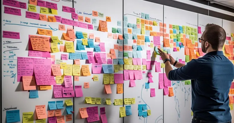 UX designer sorting user interview data for persona creation