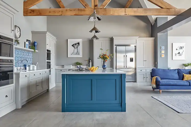 An open kitchen with multi-functional island.
An open kitchen with multi-functional island.
