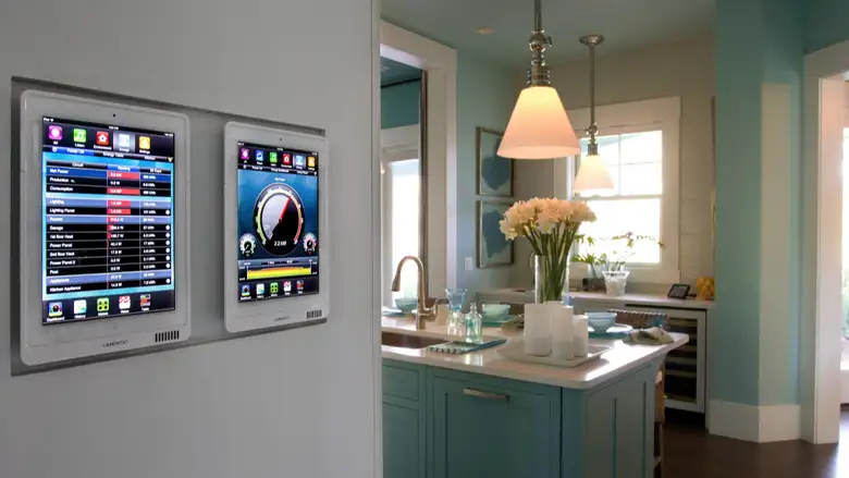 An open kitchen design with smart technology.
An open kitchen design with smart technology.