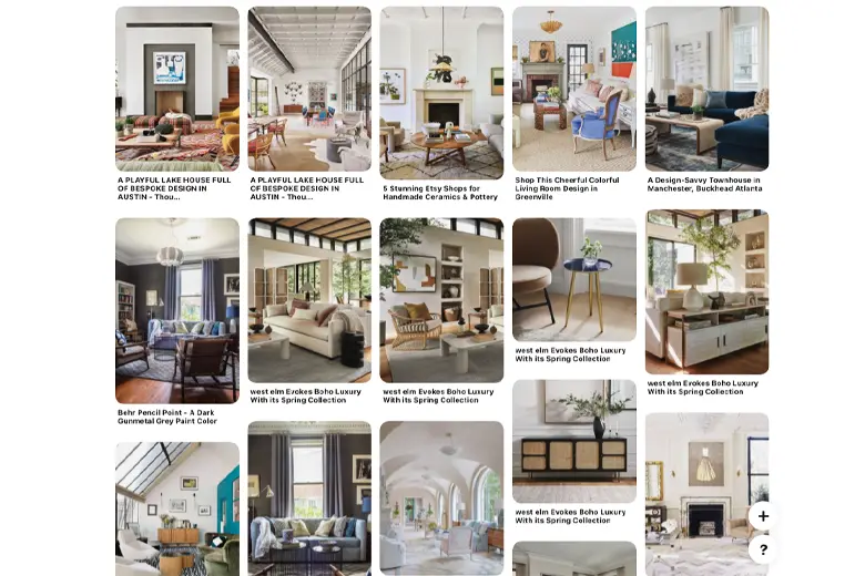 A Pinterest feed showing different interior design styles
A Pinterest feed showing different interior design styles